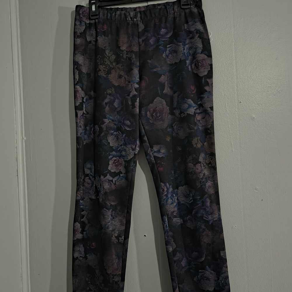 CLARA SUNWOO XL Women's Pull OnFloral Leggings Black and Metallic Purple Pink